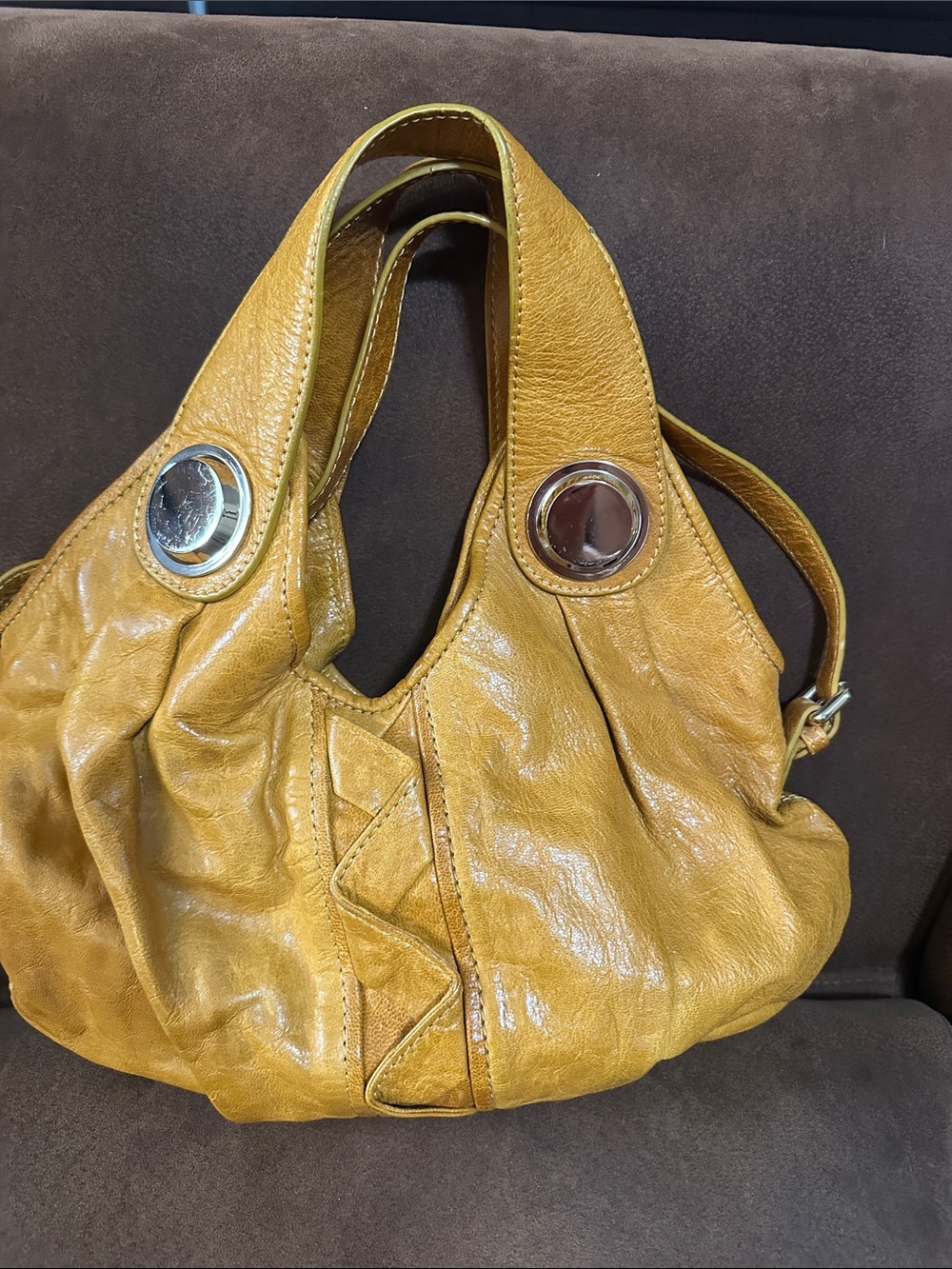 Mustard Yellow Leather Shoulder Bag